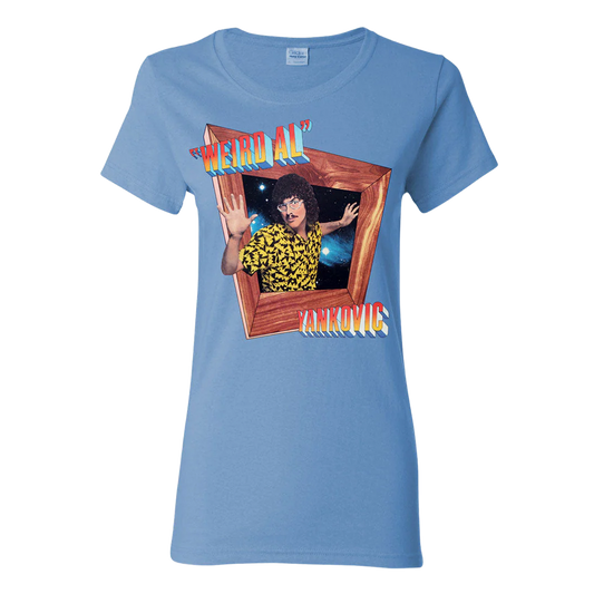 Blue t-shirt with a graphic design of a character and 'Wet Bandits' text on a white background