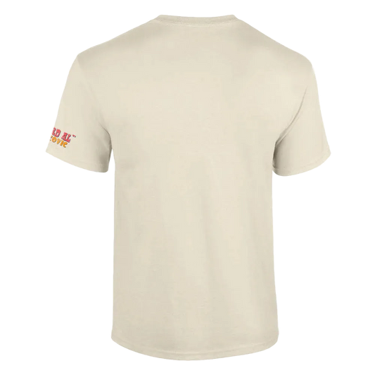 Beige t-shirt with a logo on the sleeve