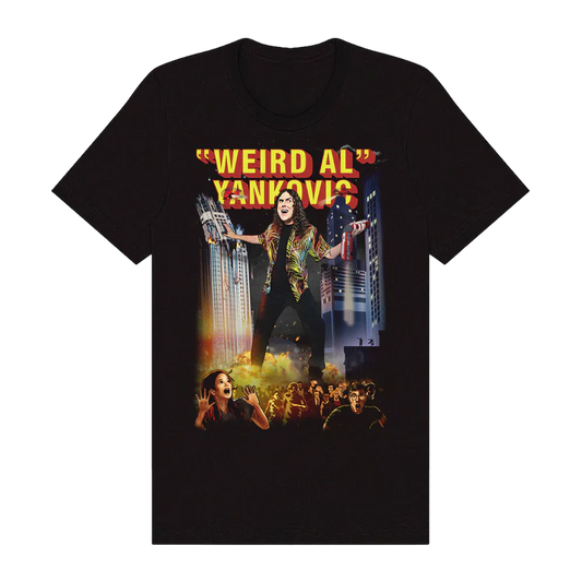 Black t-shirt with 'Weird Al Yankovic' graphic design on a white background