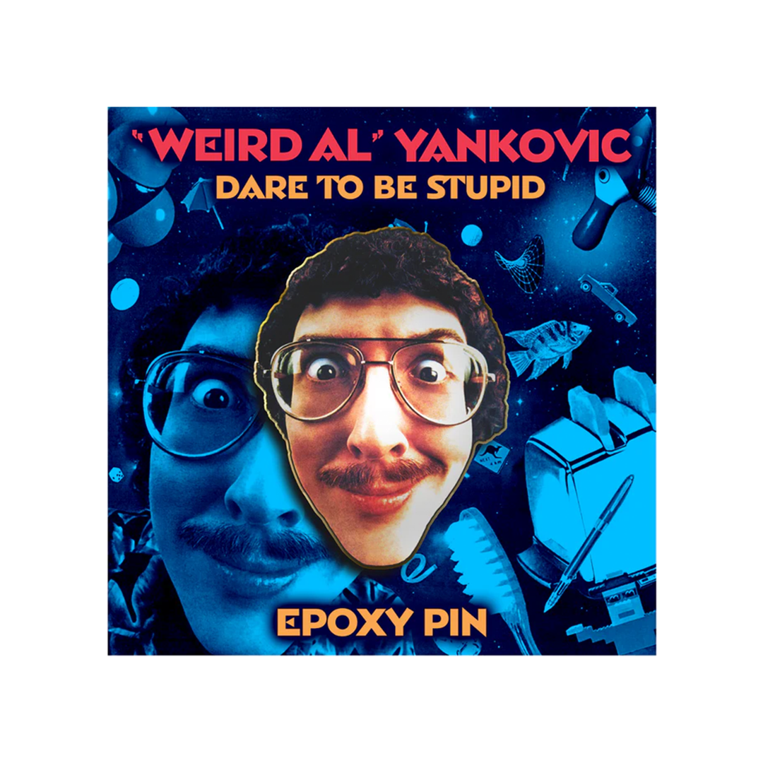 Album cover for 'Dare to Be Stupid' by Weird Al Yankovic with a stylized portrait and text.