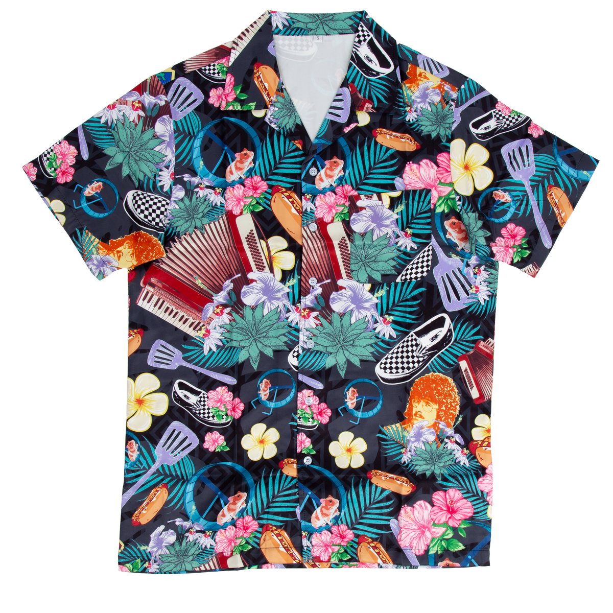 Colorful shirt with tropical and retro pattern on a transparent background