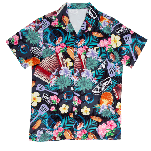 Colorful shirt with tropical and retro pattern on a transparent background