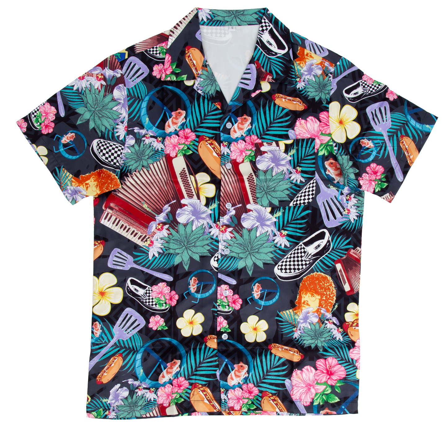 Colorful shirt with tropical and retro pattern on a transparent background