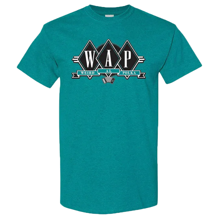 Teal t-shirt with 'WAP' logo on a white background
